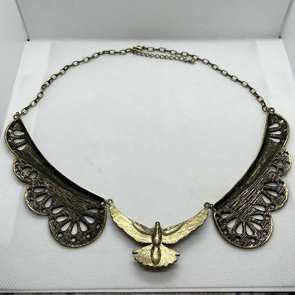 Womens Necklace Brass Tone Necklace Steampunk Eagle Patriotic American Statement - Picture 4 of 10